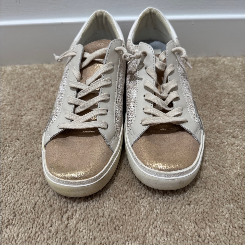 Dolce Vita Gold and Cream Sneakers Low-Top Lace-Up